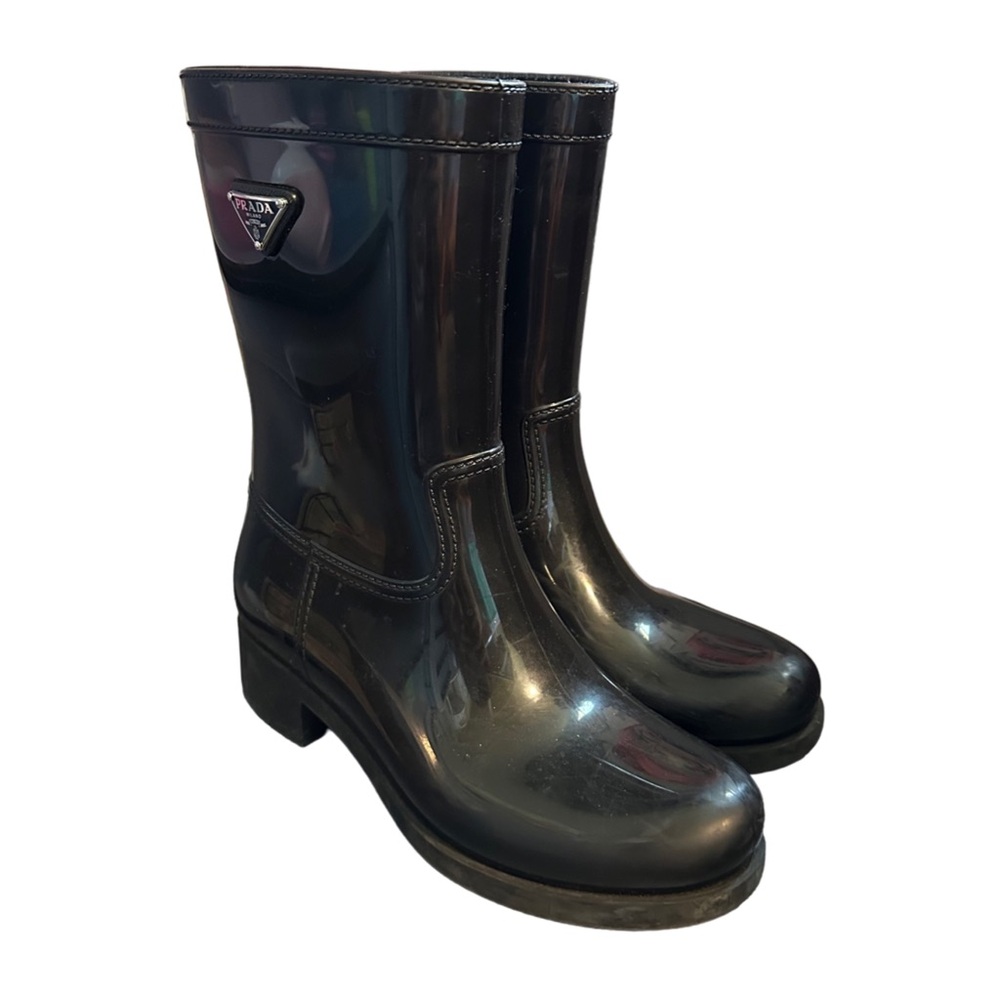 Prada Pre-Loved Black Rain Boots with original box